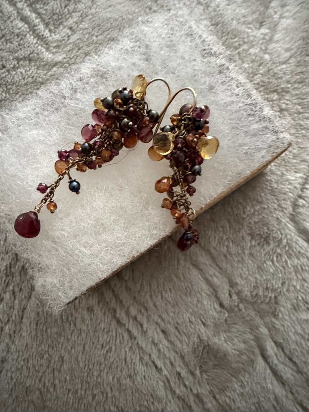 Cluster Drop Earrings in Garnet and Gold - Picture 2 of 2